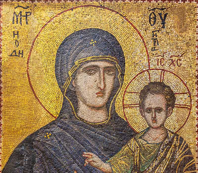 Мозаечна икона на Богородица Одигитрия (ХIII-ХIV в.) от църквата “Св. Георги” във византийския град Хераклея Понтика град Ерегли, Турция, съхранявана в НАИМ-БАН. Фотография: Антон Чалъков Мозаечна икона на Богородица Одигитрия (ХIII-ХIV в.) от църквата “Св. Георги” във византийския град Хераклея Понтика град Ерегли, Турция, съхранявана в НАИМ-БАН. Фотография: Антон Чалъков